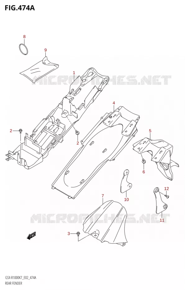 GARDE BOUE ARRIERE Suzuki MOTO 1000 GSX-R 2007  GSX-R1000 K7 (E19)
