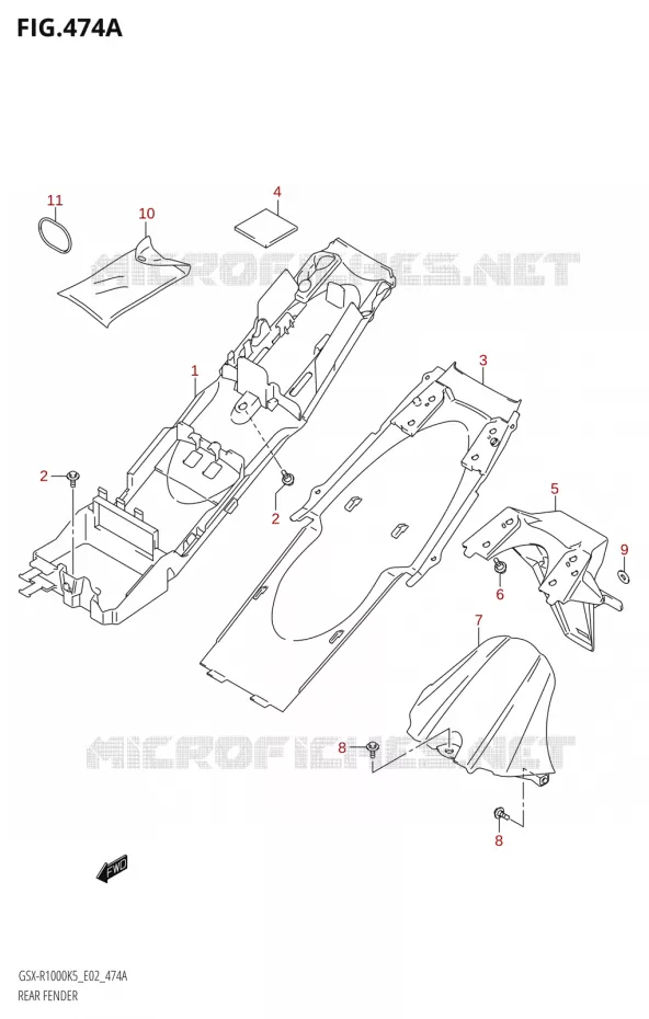 GARDE BOUE ARRIERE000:K5:(E02,E19,E24,P37)) Suzuki MOTO 1000 GSX-R 2006  GSX-R1000 K6 (E19)