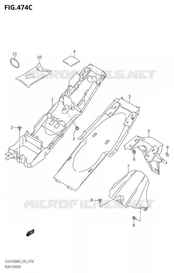 GARDE BOUE ARRIERE000:K6:(E02,E19,E24,P37)) Suzuki MOTO 1000 GSX-R 2006  GSX-R1000 K6 (E24)