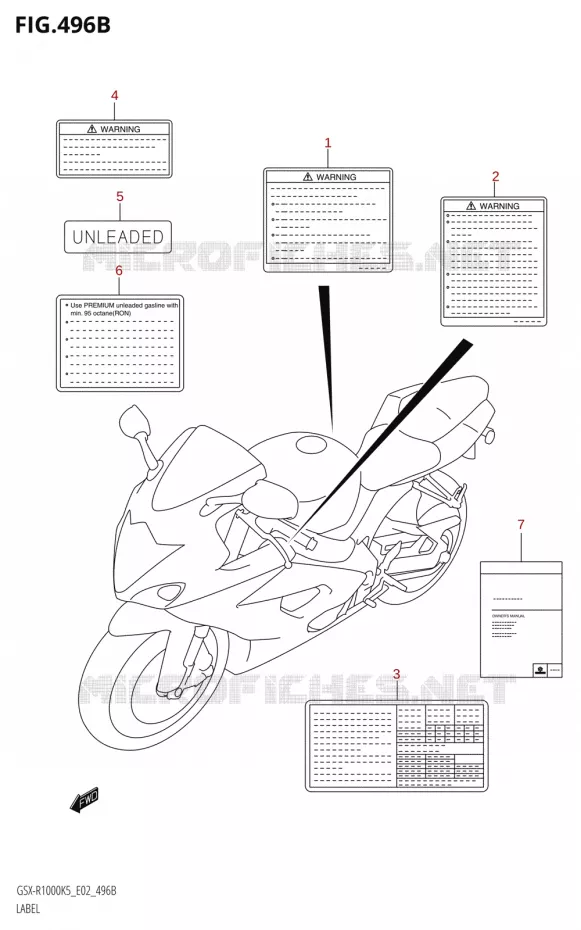 ETIQUETTE-R1000:K6:(E02,E19,E24,P37)) Suzuki MOTO 1000 GSX-R 2005  GSX-R1000 K5 (E24)