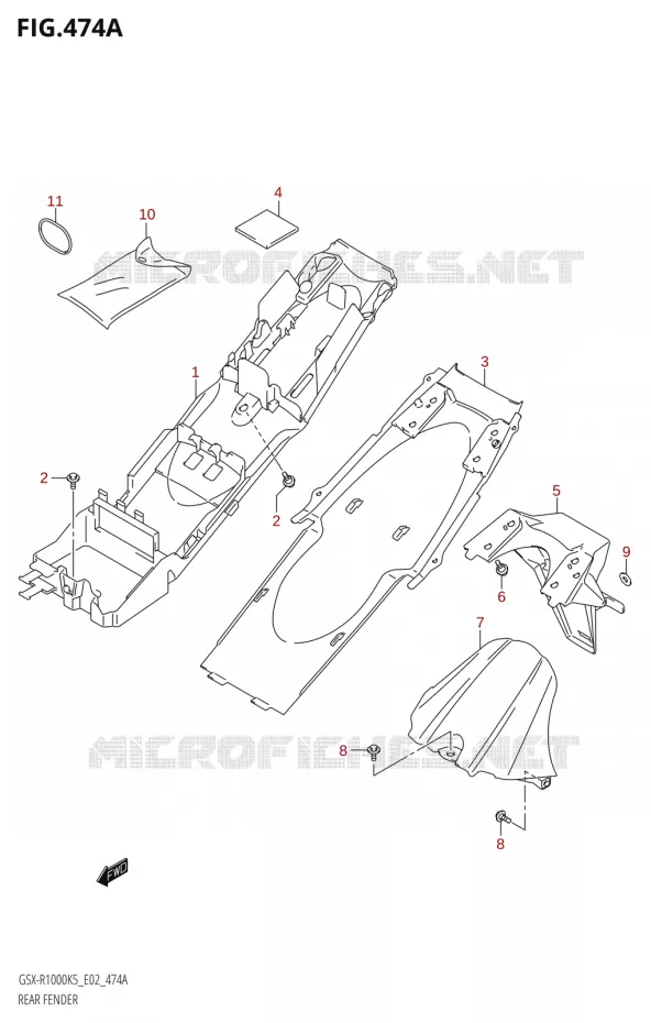 GARDE BOUE ARRIERE000:K5:(E02,E19,E24,P37)) Suzuki MOTO 1000 GSX-R 2005  GSX-R1000 K5 (E24)