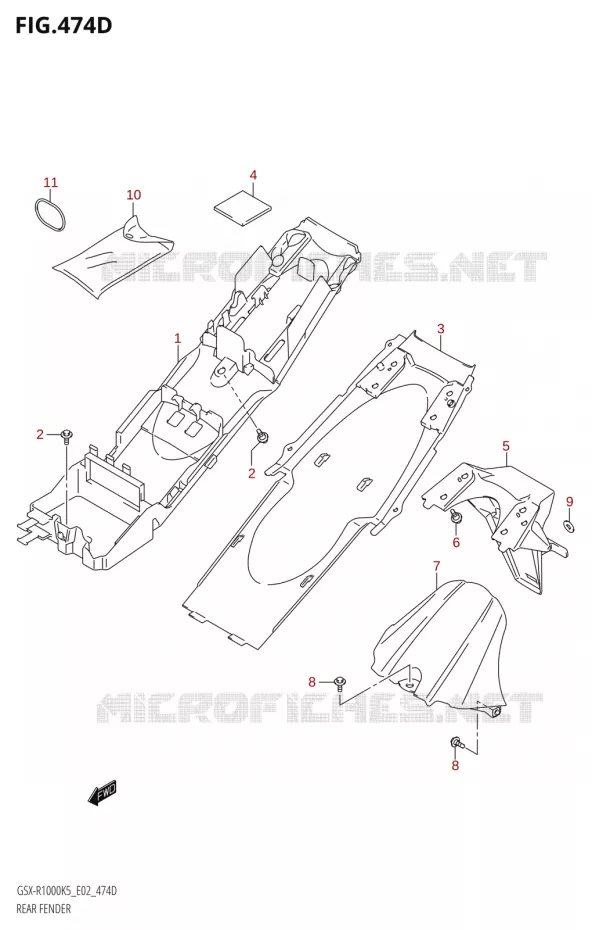 GARDE BOUE ARRIERE000U2:K6:E19) Suzuki MOTO 1000 GSX-R 2005  GSX-R1000 K5 (E24)