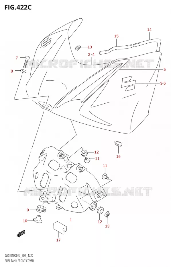 COUVRE RESERVOIR (GSX-R1000:K8:(E02,E19,E24,E51,P37)) Suzuki MOTO 1000 GSX-R 2008  GSX-R1000 K8 (E51)