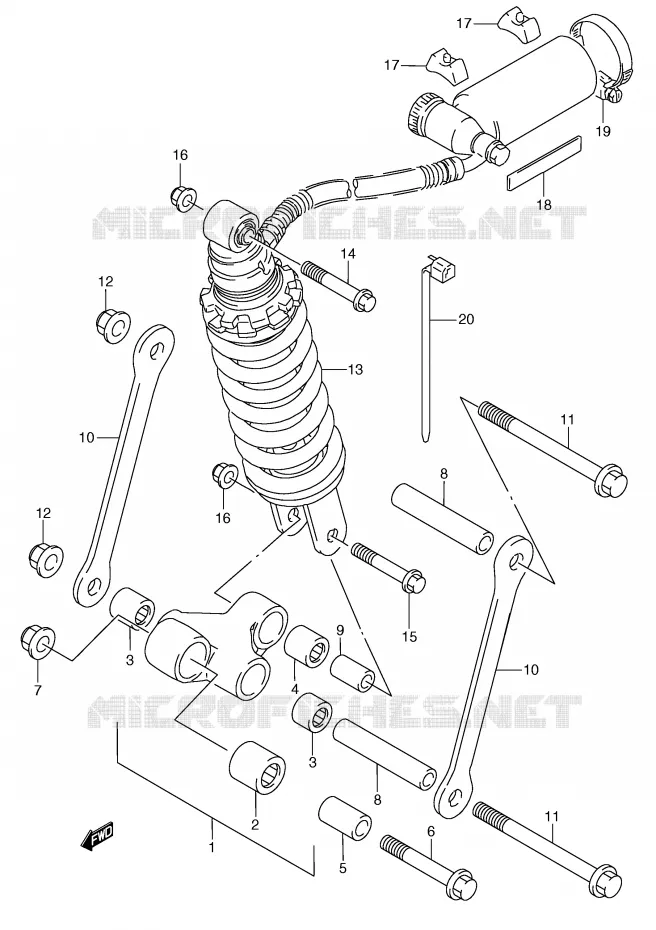 BIELLETTE D'AMORTISSEUR (MODELE M/N) Suzuki MOTO 250 RG 1991  RGV250M(E24)
