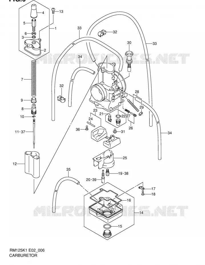 CARBURATEUR (MODELE K1) Suzuki MOTO 125 RM 2002  RM125 K2 (E02,E04,E24)