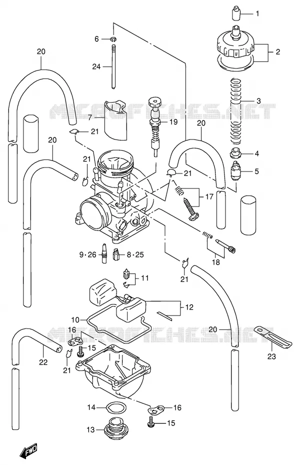 CARBURATEUR (MODELE T/V) Suzuki MOTO 125 RM 2000  RM125Y(E2)