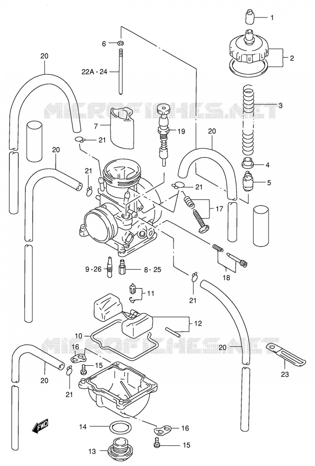 CARBURATEUR (MODELE V) Suzuki MOTO 250 RM 1998  RM250W(E3/E28)