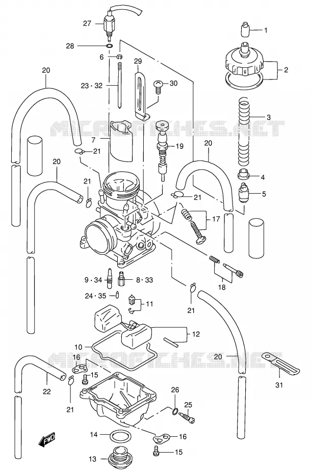 CARBURATEUR (MODELE W/X/Y) Suzuki MOTO 250 RM 1996  RM250T(E3/E28)