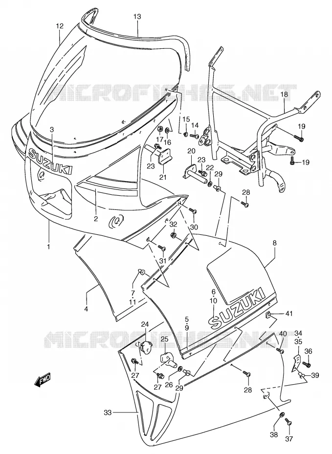 CARENAGE TETE DE FOURCHE (MODELE F) Suzuki MOTO 80 RG 1991  RG80M(E4)
