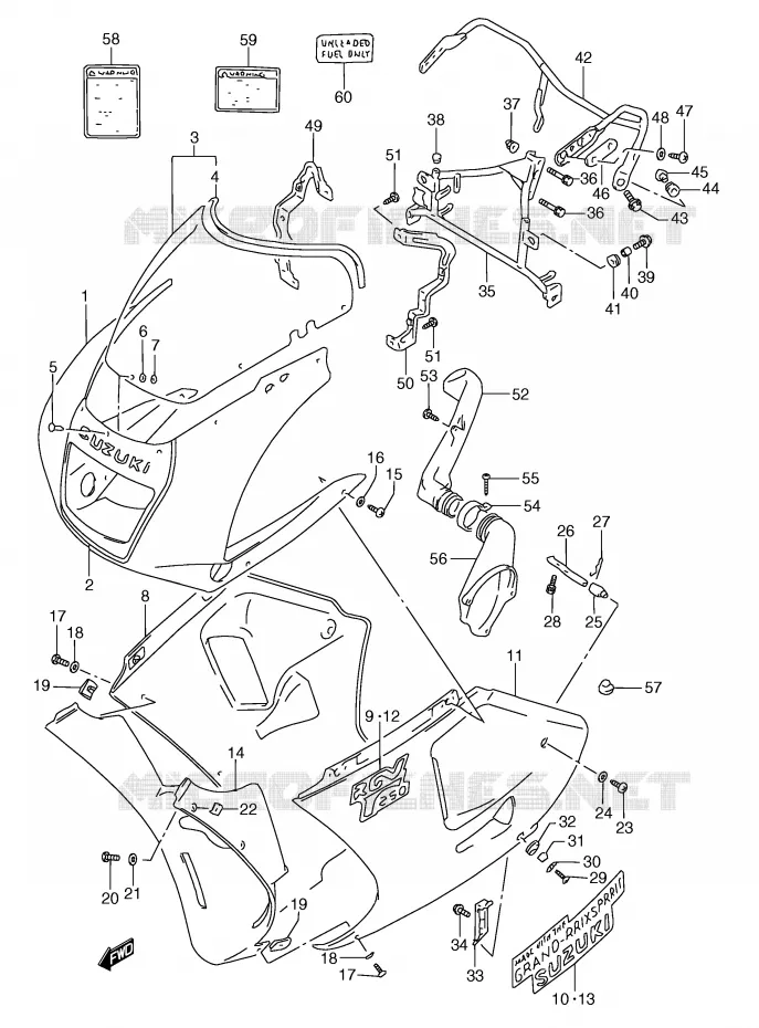 CARENAGE TETE DE FOURCHE (MODELE M 33J) Suzuki MOTO 250 RG 1993  RGV250P(E24)