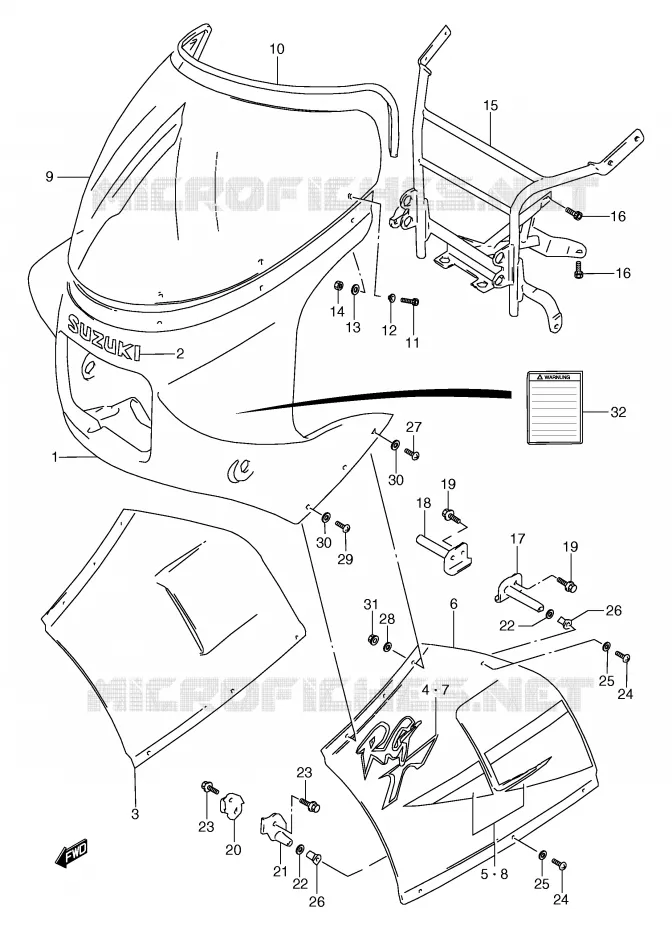 CARENAGE TETE DE FOURCHE (MODELE M AG3,1ZX) Suzuki MOTO 80 RG 1987  RG80CH(E4)