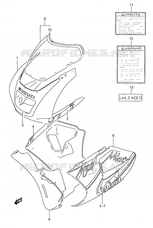 CARENAGE TETE DE FOURCHE (MODELE N 13Z) Suzuki MOTO 250 RG 1994  RGV250R(E24)