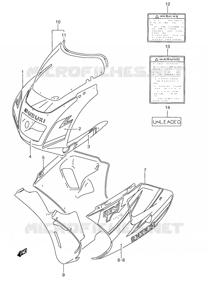 CARENAGE TETE DE FOURCHE (MODELE N L99) Suzuki MOTO 250 RG 1993  RGV250P(E24)