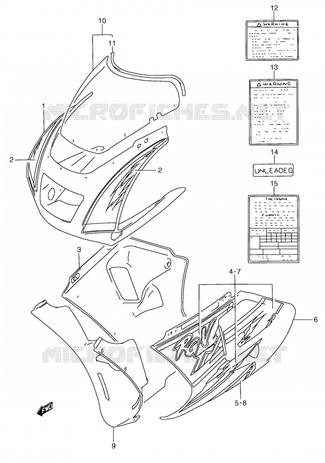 CARENAGE TETE DE FOURCHE (MODELE P 1LE) Suzuki MOTO 250 RG 1992  RGV250N(E24)