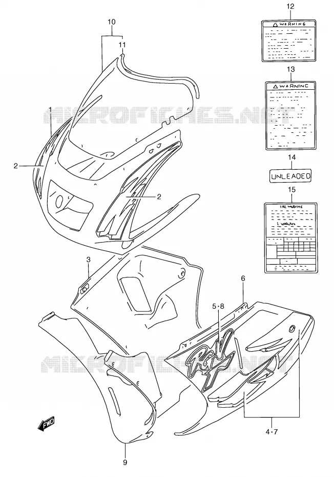 CARENAGE TETE DE FOURCHE (MODELE P 33J) Suzuki MOTO 250 RG 1994  RGV250R(E24)