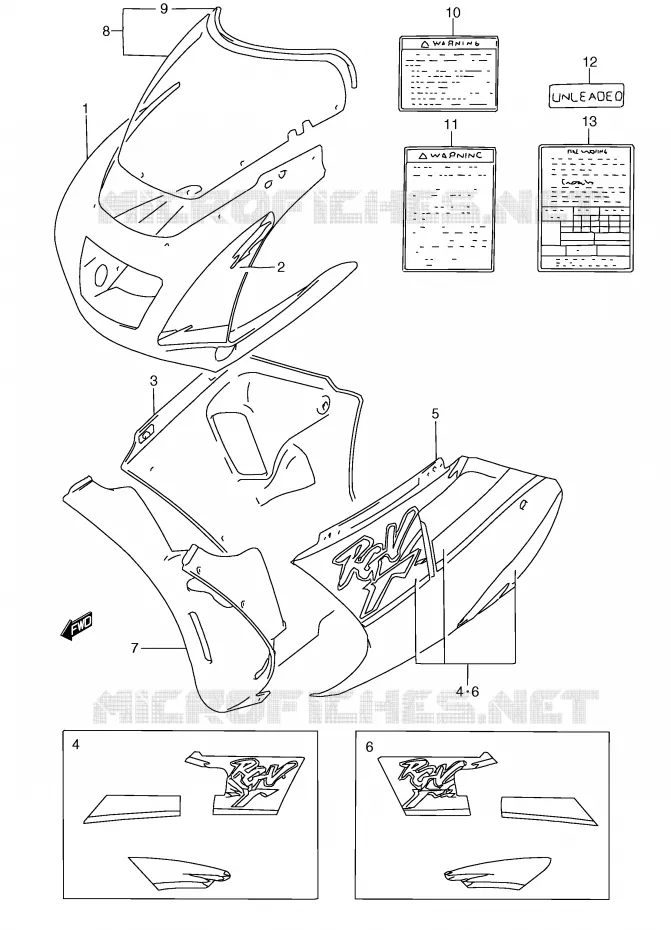 CARENAGE TETE DE FOURCHE (MODELE R/T) Suzuki MOTO 250 RG 1994  RGV250R(E24)
