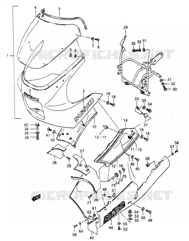 CARENAGE TETE DE FOURCHE (RG250H/FH) Suzuki MOTO 250 RG 1987  RG250FH(G/H)
