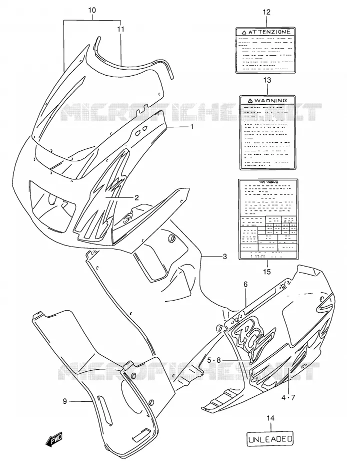 CARENAGES - ETIQUETTES (MODELE P 019) Suzuki MOTO 125 RG 1994  RG125FUR(E18)