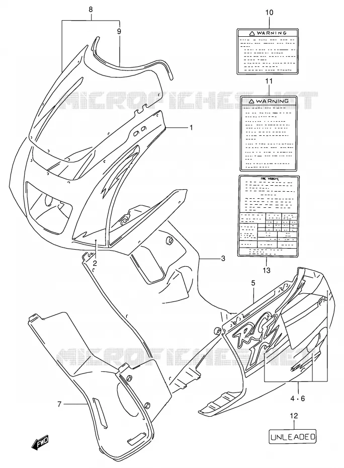 CARENAGES - ETIQUETTES (MODELE R) Suzuki MOTO 125 RG 1992  RG125FN(E18)