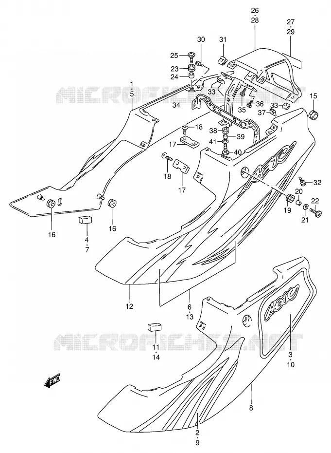 CARENAGES ARRIERE  (MODELE N) Suzuki MOTO 125 RG 1992  RG125FN(E18)
