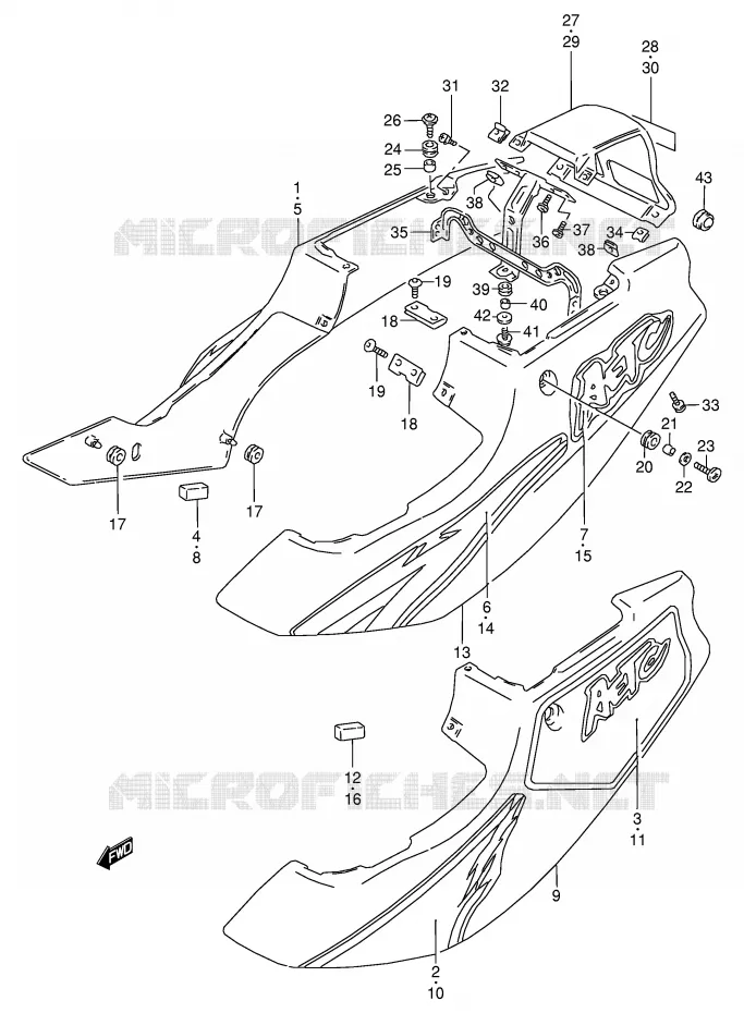 CARENAGES ARRIERE  (MODELE P) Suzuki MOTO 125 RG 1992  RG125FN(E18)