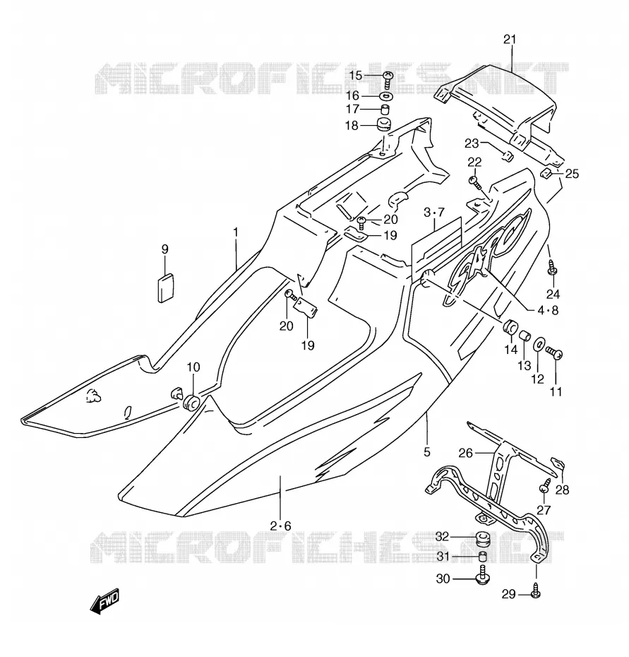 CARENAGES ARRIERE  (MODELE R/T) Suzuki MOTO 250 RG 1992  RGV250N(E24)