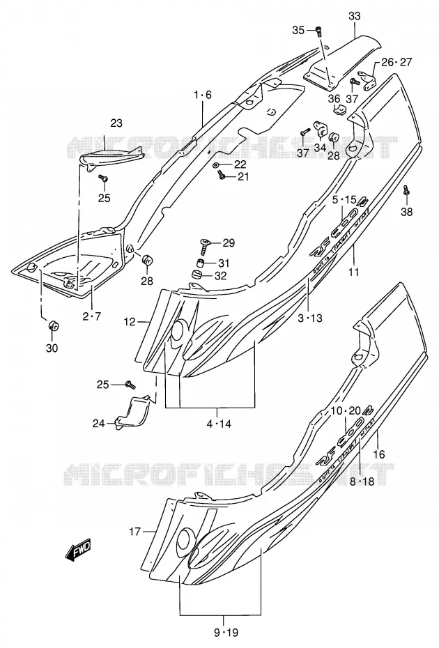 CARENAGES ARRIERE  (MODELE T/V) Suzuki MOTO 900 RF 1995  RF900RS(E2)