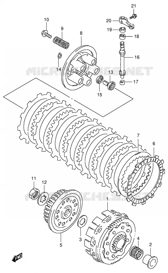 EMBRAYAGE (MODELE T/V) Suzuki MOTO 125 RM 2000  RM125Y(E2)