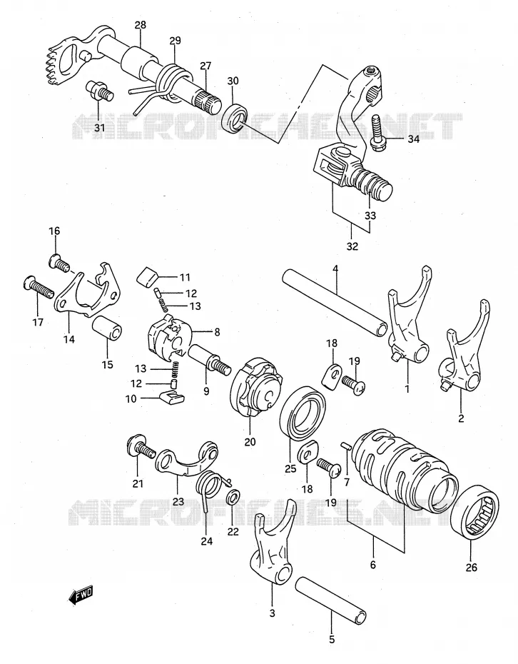 ENSEMBLE DE SELECTION DE VITESSES Suzuki MOTO 125 RM 1992  RM125N(E28)
