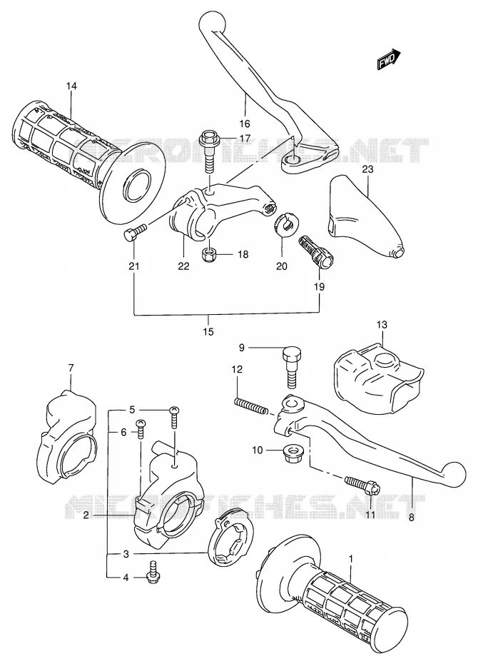 ENSEMBLE LEVIERS - POIGNEES Suzuki MOTO 250 RM 1999  RM250X(E3/E28)
