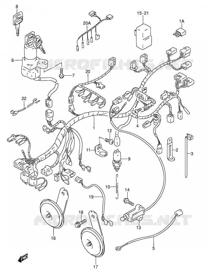 FAISCEAU ELECTRIQUE (MODELE S/T/V) Suzuki MOTO 600 RF 1994  RF600RUR(E2)
