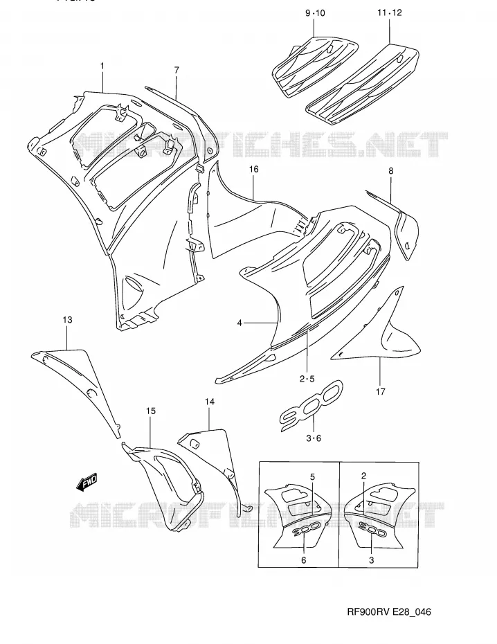 FLANCS DE CARENAGES (MODELE R) Suzuki MOTO 900 RF 1997  RF900RV(E28)