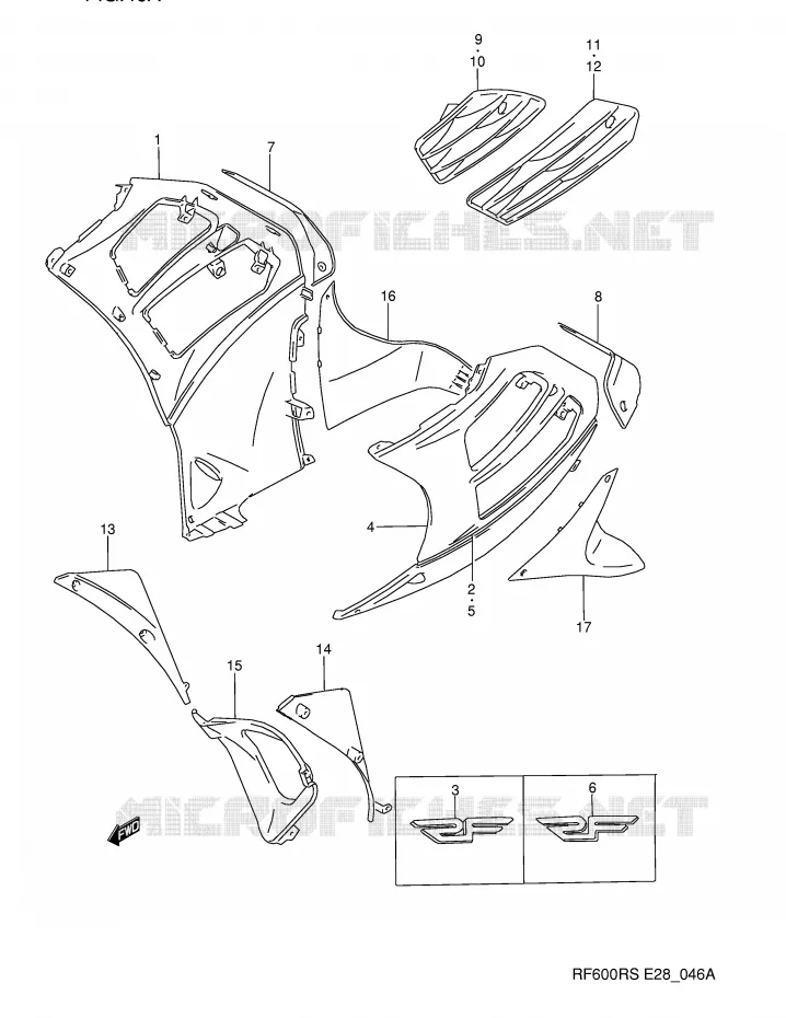 FLANCS DE CARENAGES (MODELE S) Suzuki MOTO 600 RF 1993  RF600RP(E28)