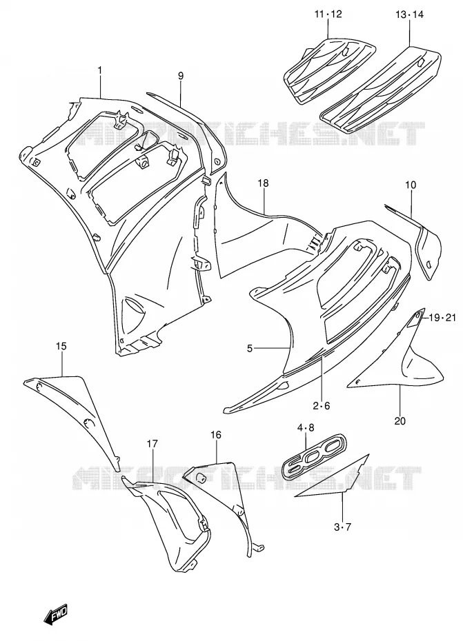 FLANCS DE CARENAGES (MODELE T) Suzuki MOTO 600 RF 1996  RF600RUT(E2)