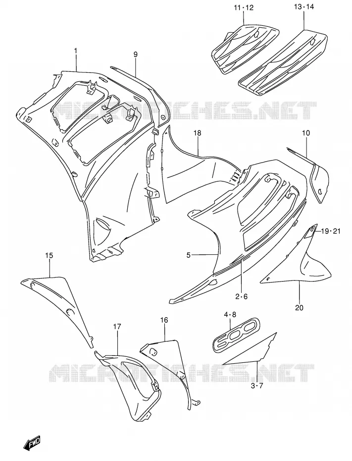 FLANCS DE CARENAGES (MODELE V) Suzuki MOTO 600 RF 1996  RF600RUT(E2)