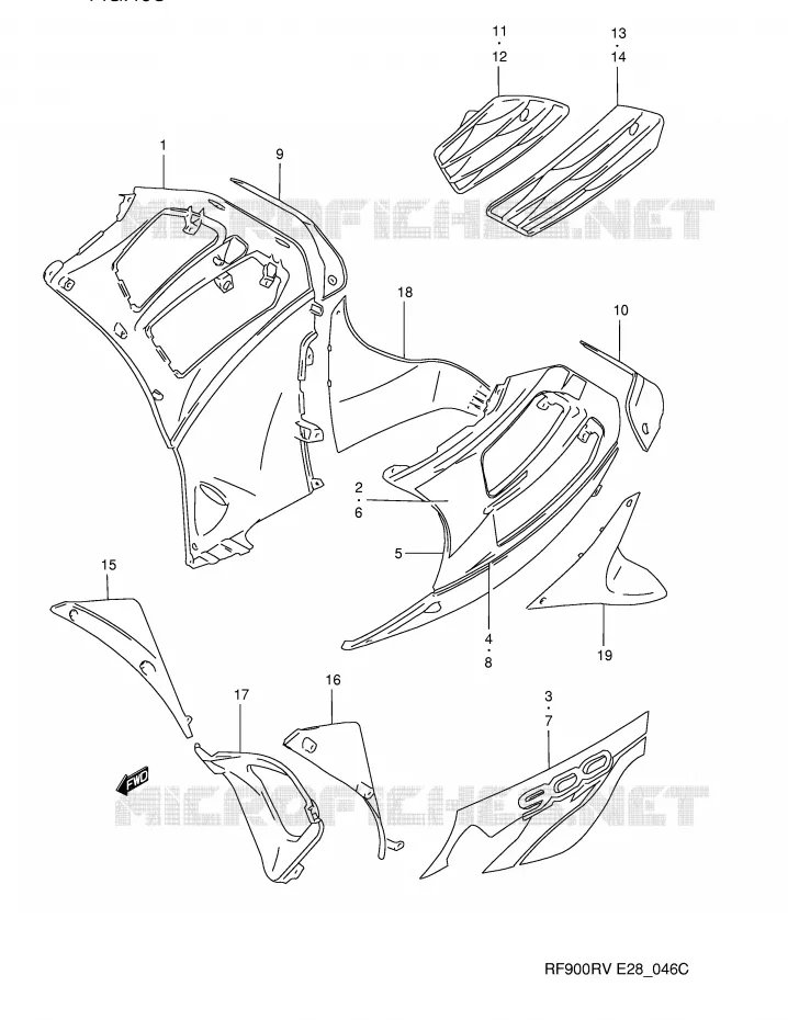 FLANCS DE CARENAGES (MODELE V) Suzuki MOTO 900 RF 1996  RF900RT(E28)