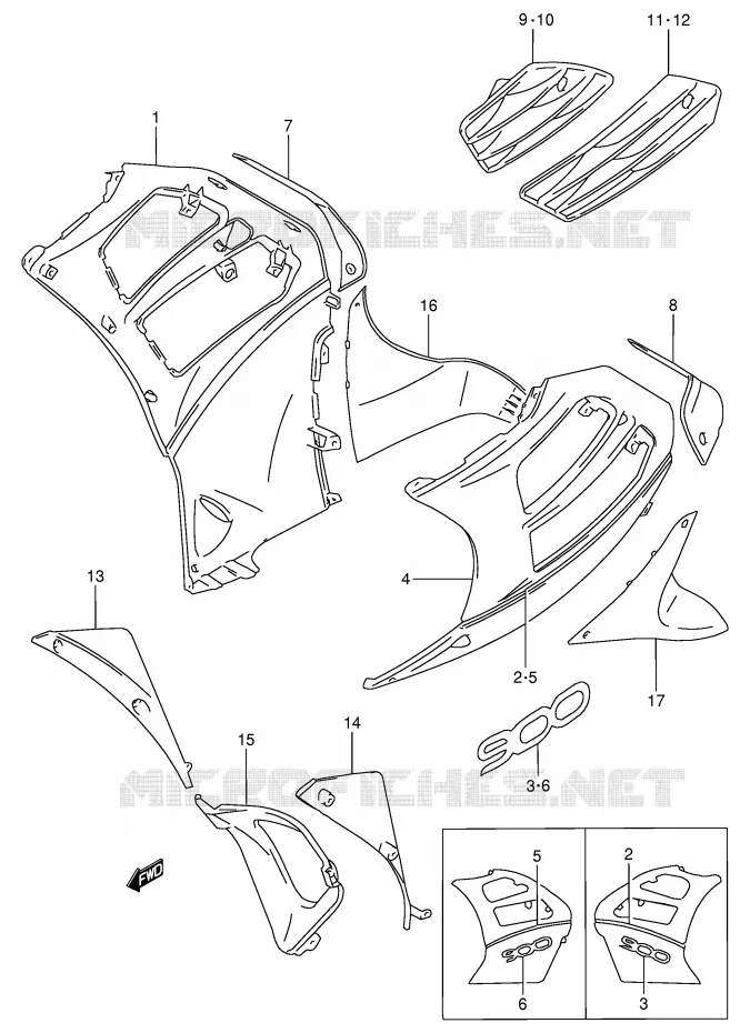 FLANCS DE CARENAGES (RF900RR/RS) Suzuki MOTO 900 RF 1997  RF900RV(E2)