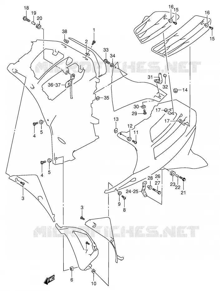 FLANCS DE CARENAGES Suzuki MOTO 900 RF 1996  RF900RT(E2)