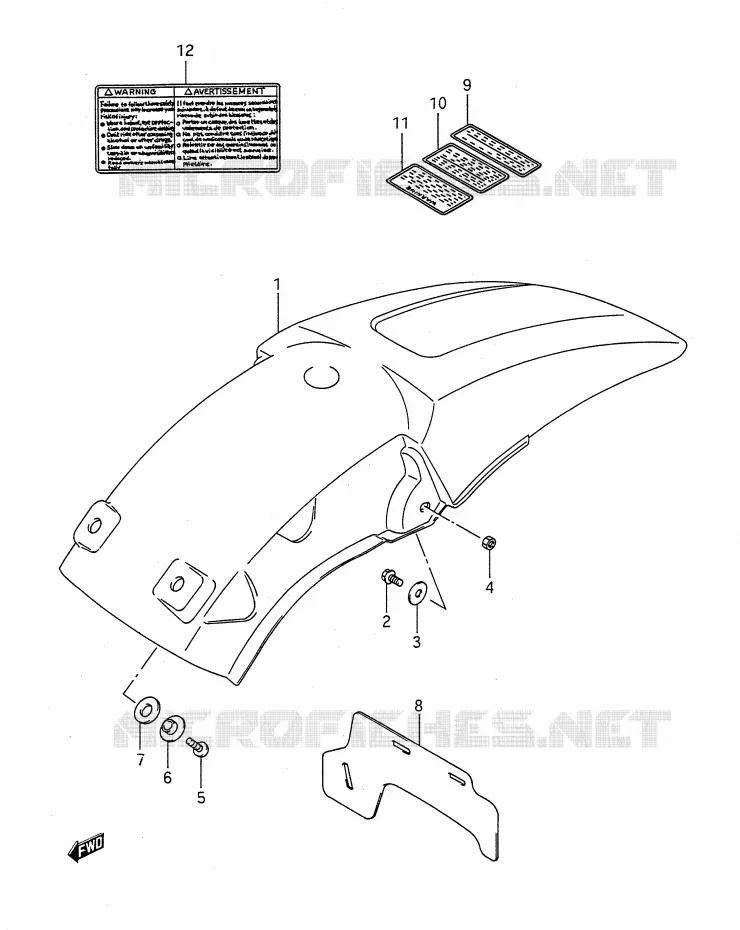 GARDE BOUE ARRIERE (MODELE K/L/M) Suzuki MOTO 250 RM 1992  RM250 N (E03,E28,E33)
