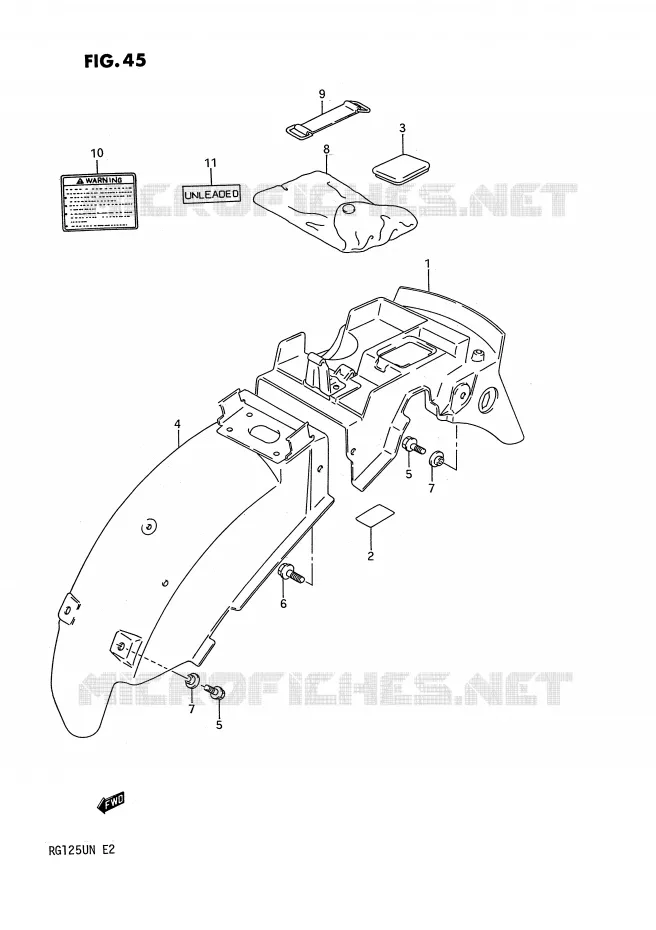 GARDE BOUE ARRIERE Suzuki MOTO 125 RG 1992  RG125UN(E2)