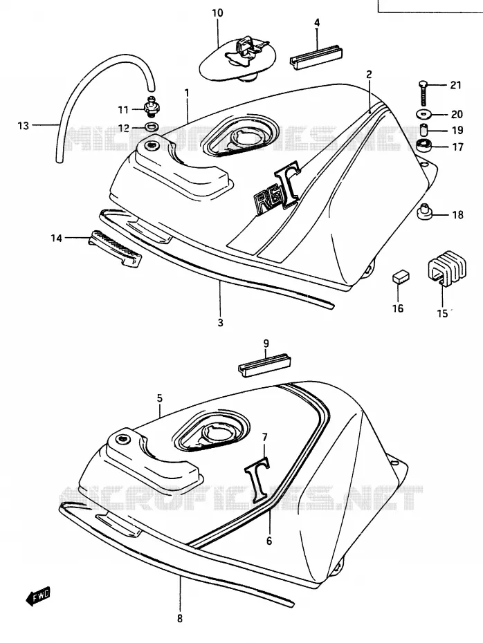 RESERVOIR D'ESSENCE (MODELE G, RG250H/FH) Suzuki MOTO 250 RG 1987  RG250FH(G/H)