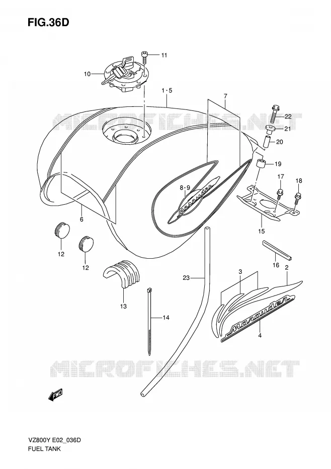 RESERVOIR D'ESSENCE (MODELE Y,VOIR NOTE) Suzuki MOTO 800 MARAUDER 2000  VZ800Y(E2)