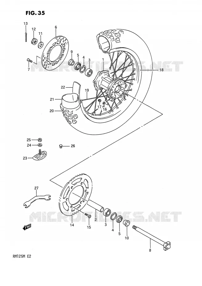 ROUE ARRIERE (MODELE K) Suzuki MOTO 125 RM 1989  RM125K(E2)