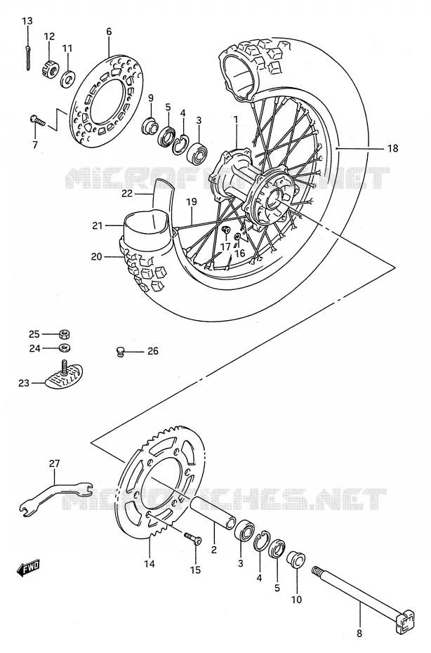 ROUE ARRIERE (MODELE K) Suzuki MOTO 125 RM 1991  RM125 M (E03,E28,E33)