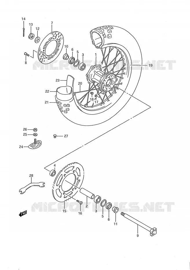 ROUE ARRIERE (MODELE K) Suzuki MOTO 250 RM 1992  RM250 N (E03,E28,E33)