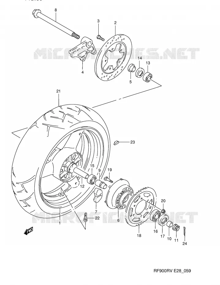 ROUE ARRIERE (MODELE R/S) Suzuki MOTO 900 RF 1995  RF900RZS(E28)