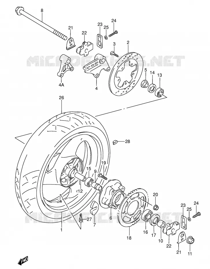 ROUE ARRIERE (MODELE S/T/V) Suzuki MOTO 600 RF 1994  RF600RUR(E2)