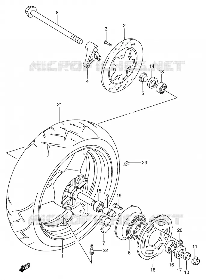 ROUE ARRIERE (MODELE T/V/W) Suzuki MOTO 900 RF 1995  RF900RS2(E2)