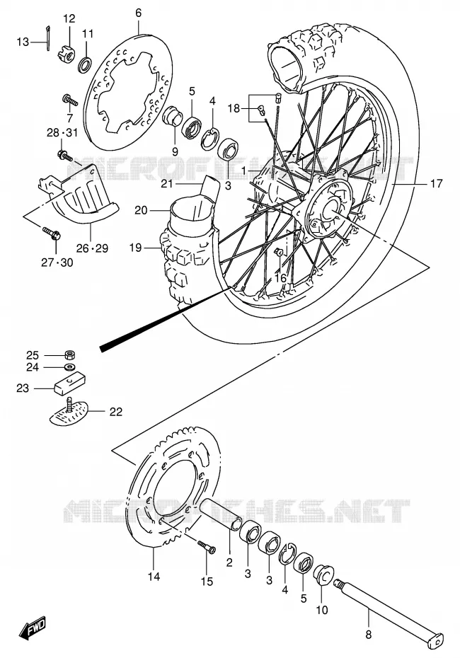 ROUE ARRIERE (MODELE T/V/W/X) Suzuki MOTO 125 RM 2000  RM125Y(E2)