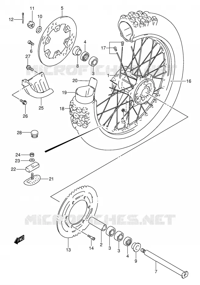 ROUE ARRIERE (MODELE Y) Suzuki MOTO 250 RM 1997  RM250V(E3/E28)